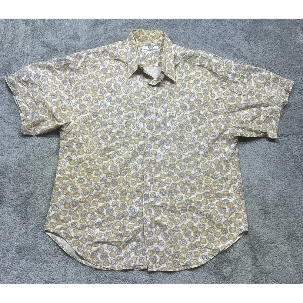 VTG Guess by Georges Marciano Button‎ Up Shirt Mens M Beige Made USA Floral 90s